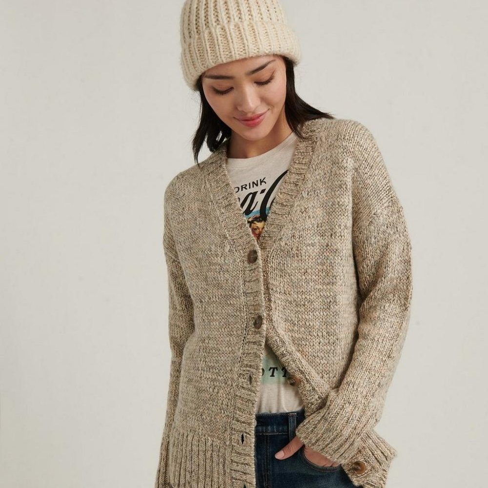 Lucky Brand Chunky Knit Wool Grandpa Cardigan